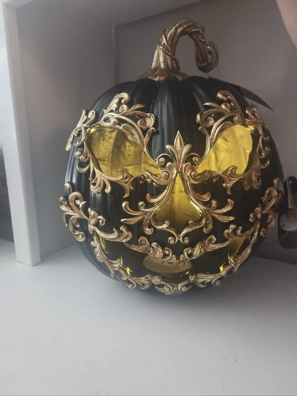 Christian Siriano Black and Gold LED Pumpkin Lantern Gothic 12 X 15 Rare